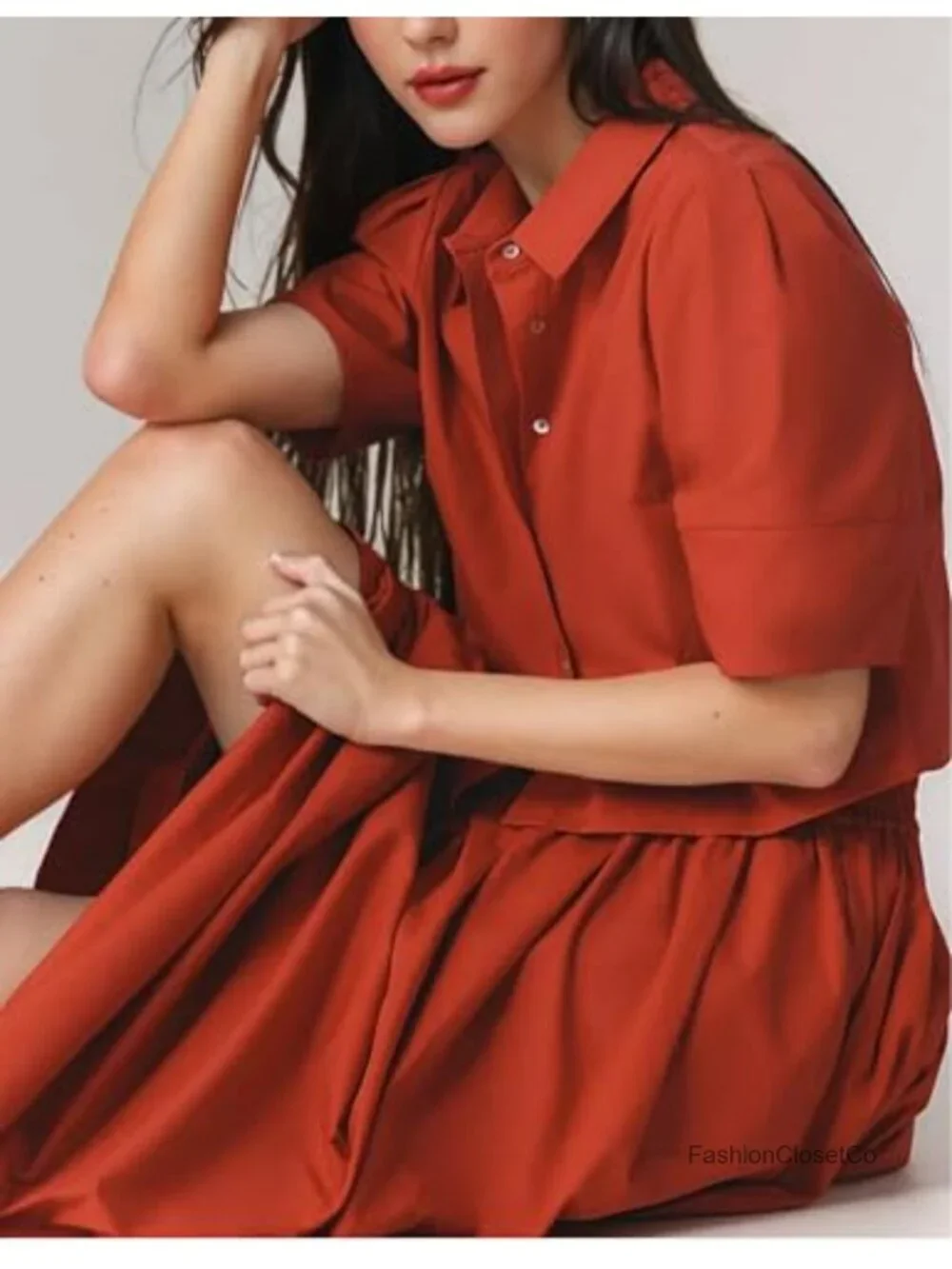 2 Piece Outfit Skirt Set Short Sleeve Top Maxi Skirt with Pockets